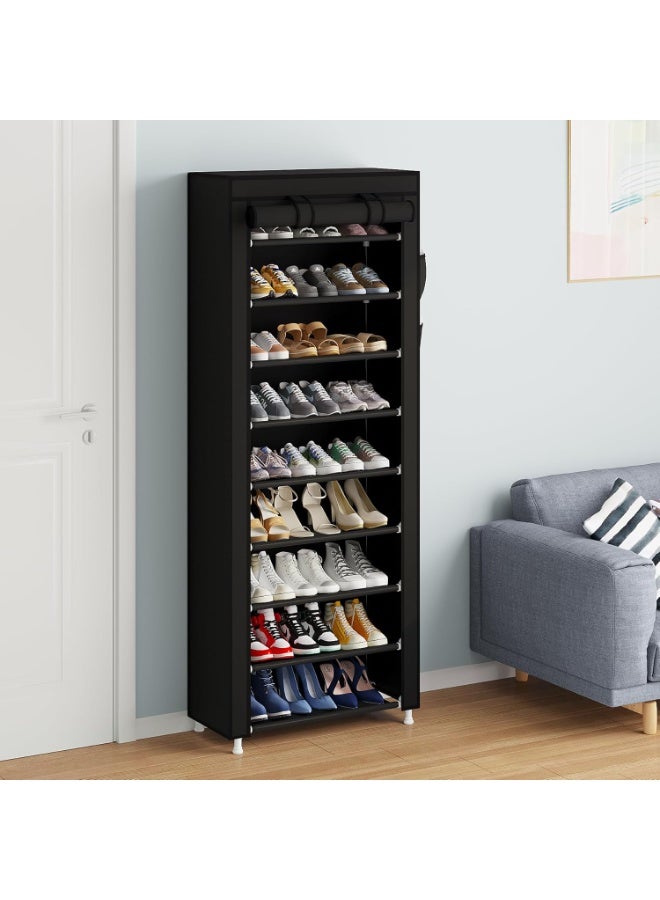 Calmootey منظم أحذية محمول مع غطاء قماش غير منسوج من 9 طبقات للخزانة والممر وغرفة النوم والمدخل من كالمووتي، لون أسود - Image 5